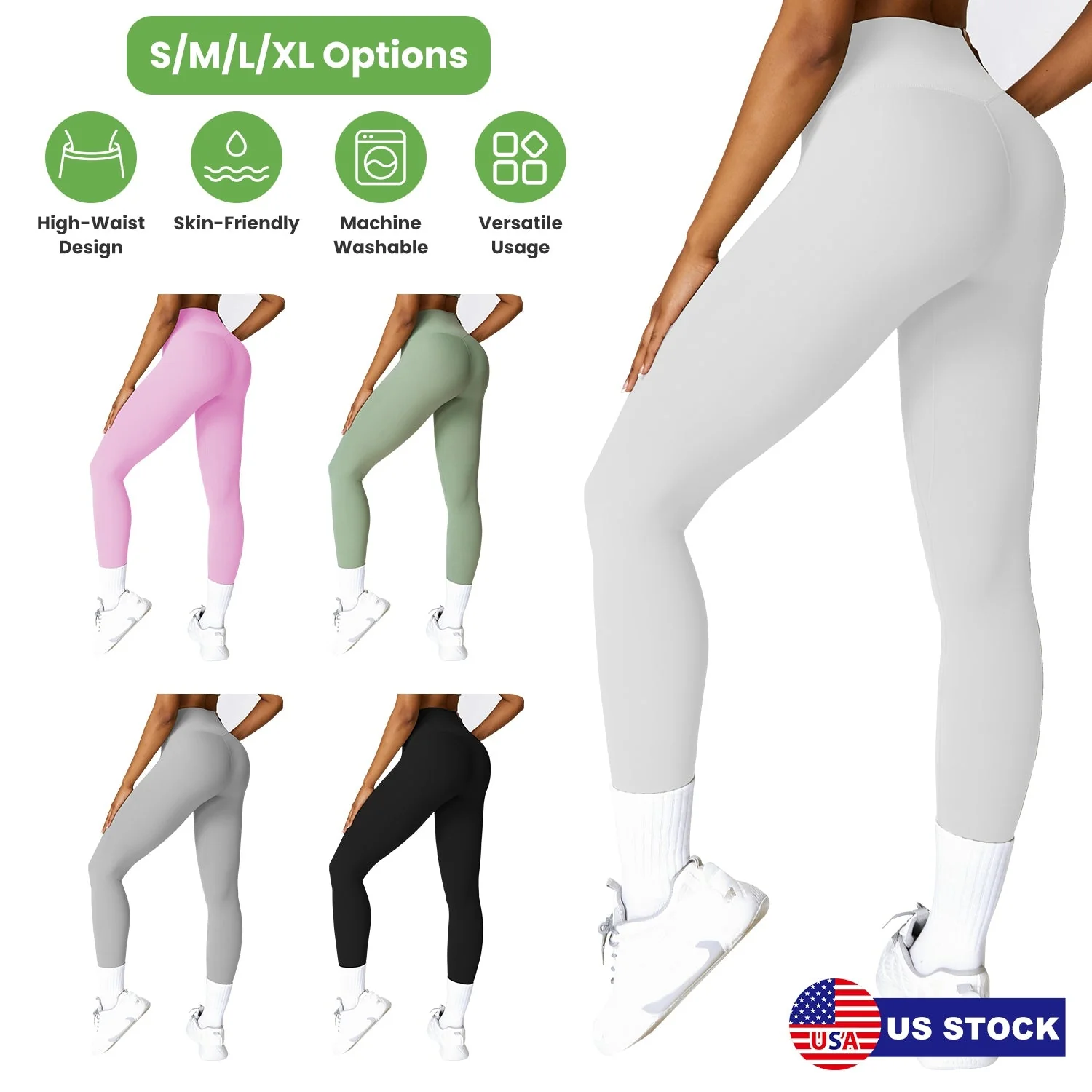 Women\'s High Waist Workout Leggings Tummy Control Compression Yoga Tight Pants Gym Pants Athletic Running Leggings with 25In Inseam No Front Seam - Image 3