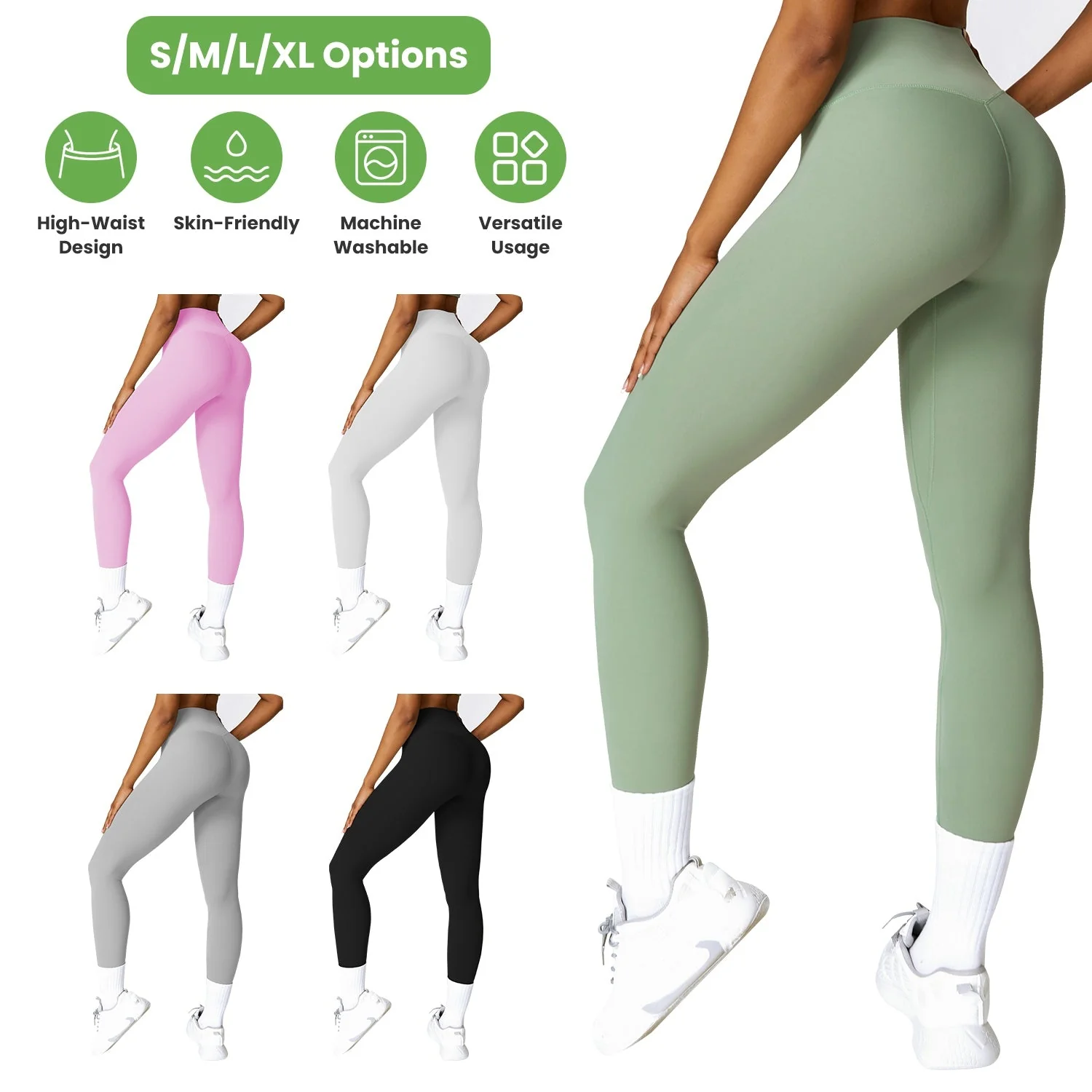 Women\'s High Waist Workout Leggings Tummy Control Compression Yoga Tight Pants Gym Pants Athletic Running Leggings with 25In Inseam No Front Seam - Image 3