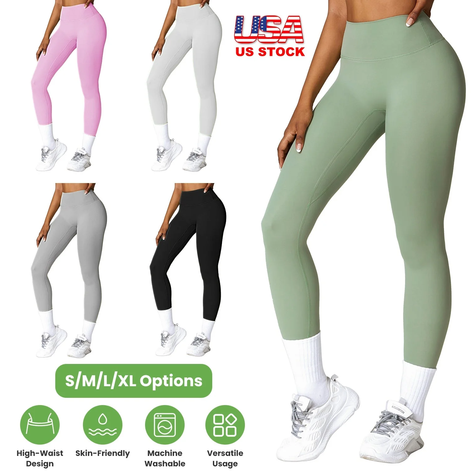 Women\'s High Waist Workout Leggings Tummy Control Compression Yoga Tight Pants Gym Pants Athletic Running Leggings with 25In Inseam No Front Seam - Image 5