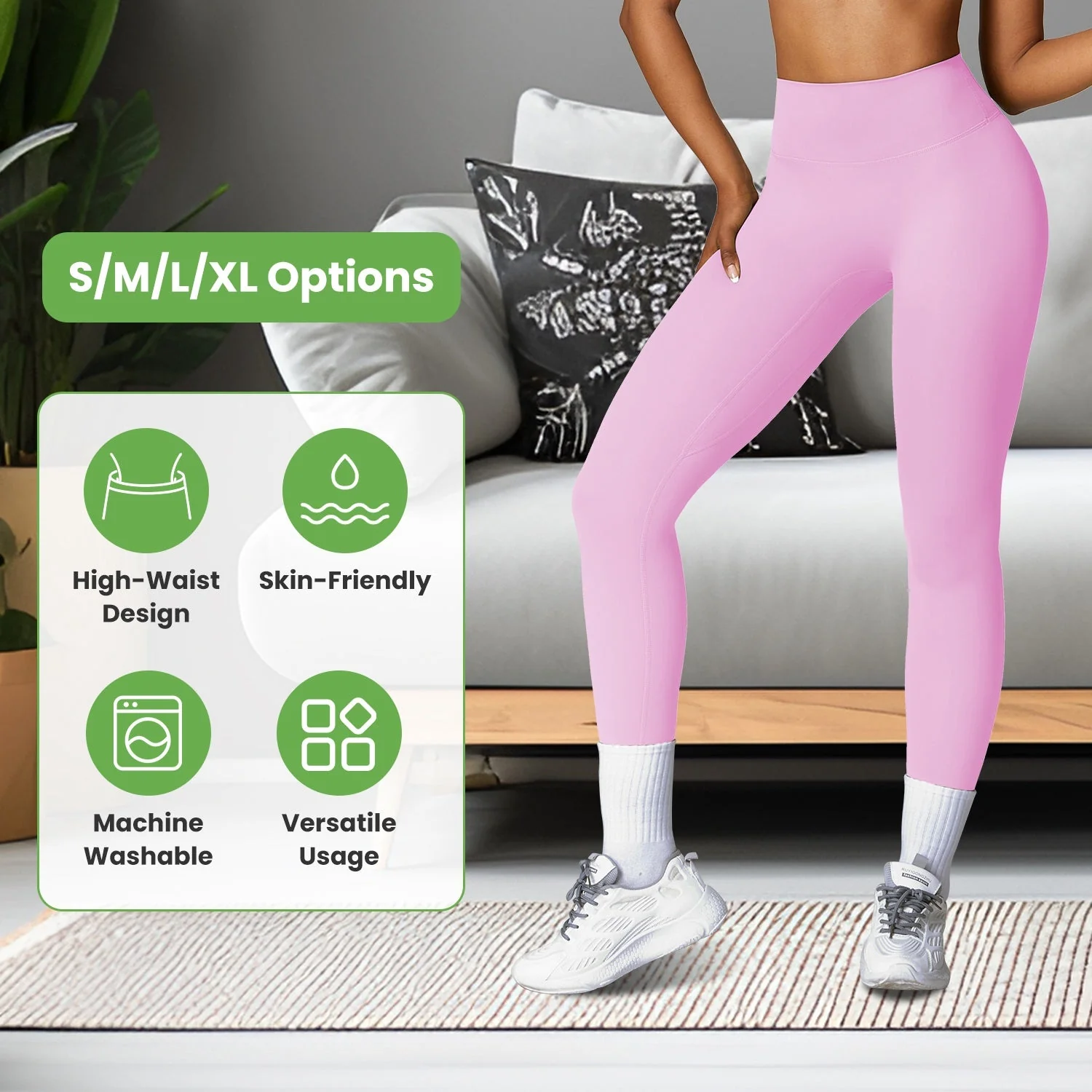 Women\'s High Waist Workout Leggings Tummy Control Compression Yoga Tight Pants Gym Pants Athletic Running Leggings with 25In Inseam No Front Seam - Image 2