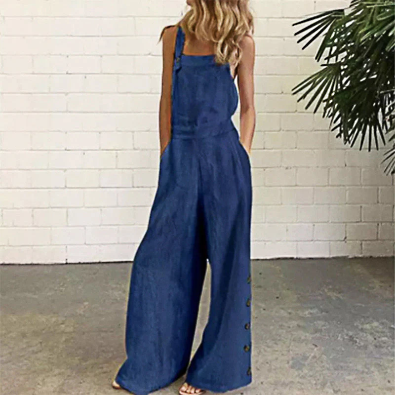 Women’s High-Waisted Sleeveless Denim Jumpsuit - Image 11