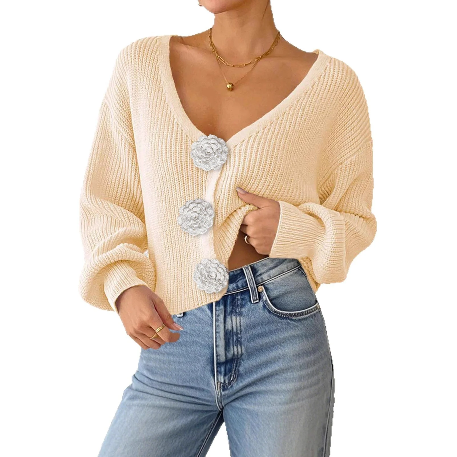Women’s Knitted Crochet Cardigan - Image 3