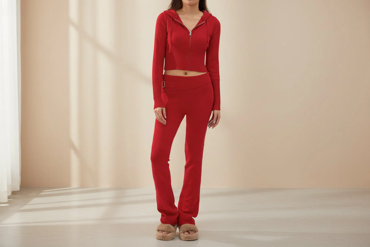 Women’s Knitted Hooded Two-Piece Set – Cardigan & High-Waisted Pants Suit - Image 10