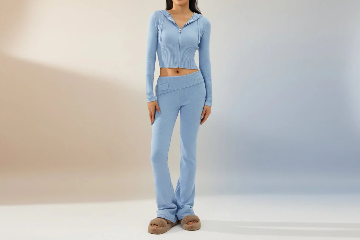 Women’s Knitted Hooded Two-Piece Set – Cardigan & High-Waisted Pants Suit - Image 14