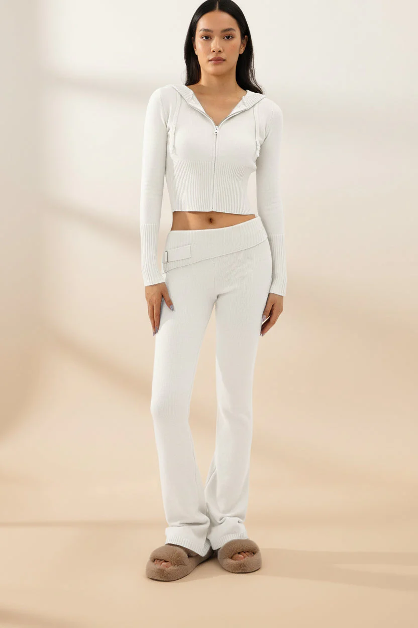 Women’s Knitted Hooded Two-Piece Set – Cardigan & High-Waisted Pants Suit - Image 3