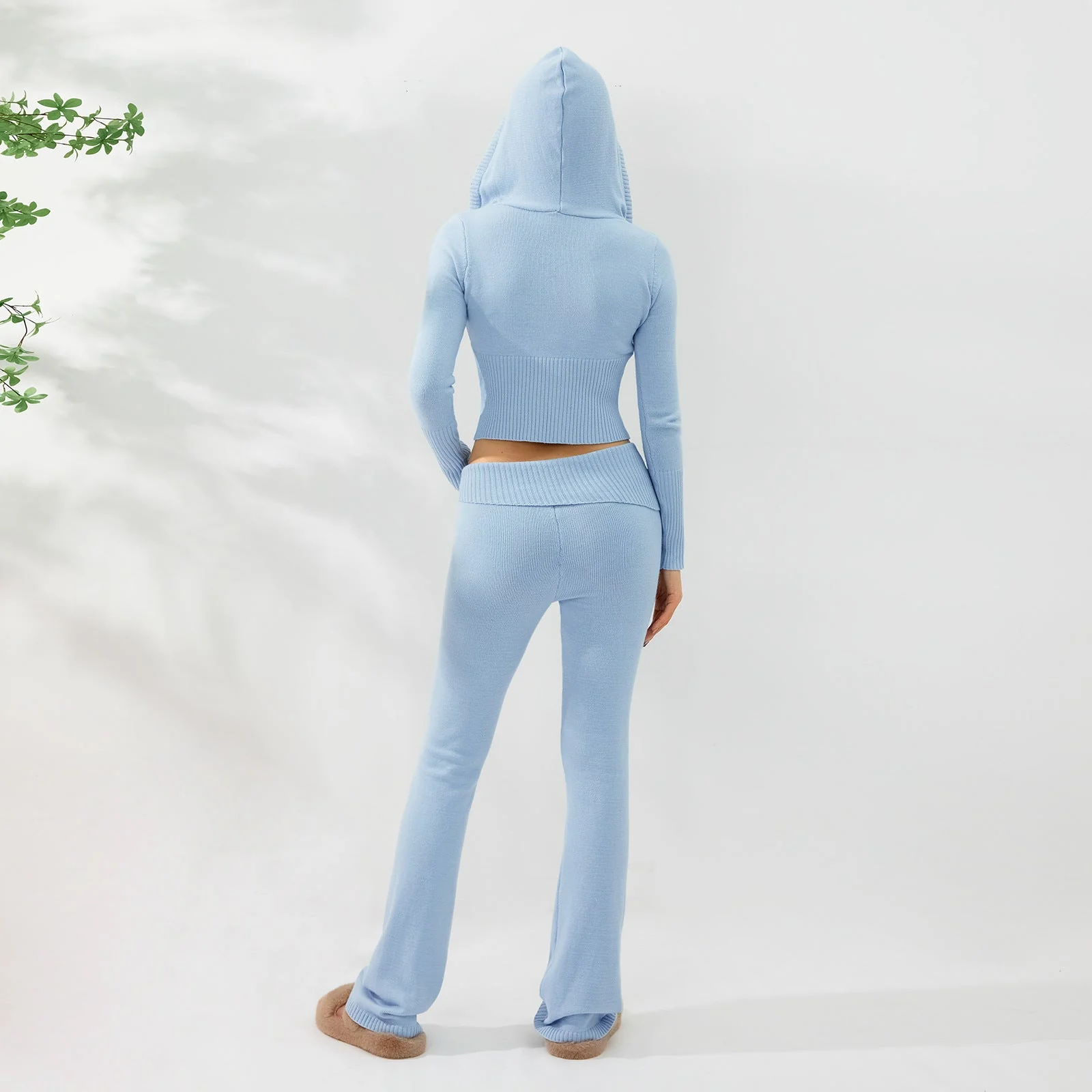 Women’s Knitted Hooded Two-Piece Set – Cardigan & High-Waisted Pants Suit - Image 6