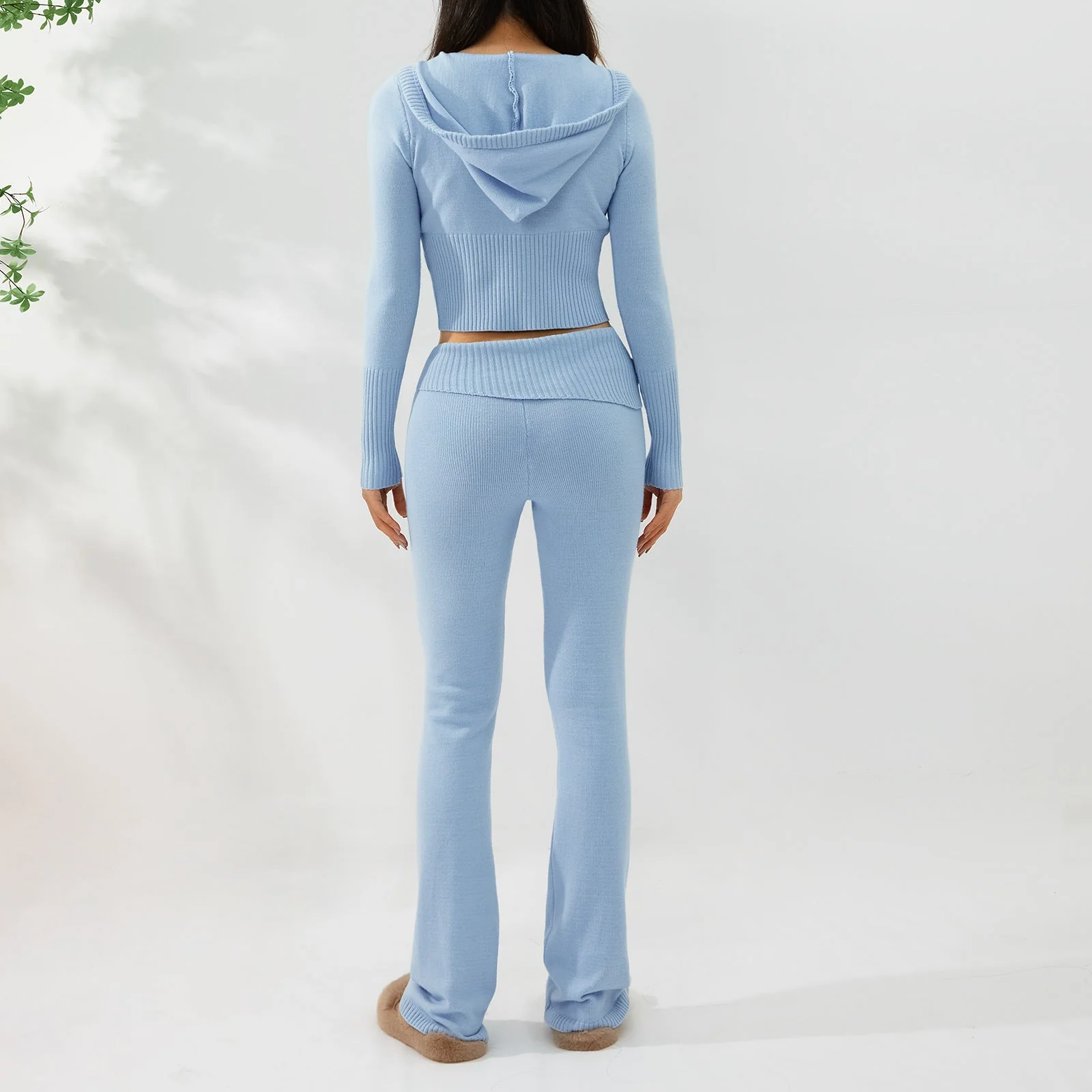 Women’s Knitted Hooded Two-Piece Set – Cardigan & High-Waisted Pants Suit - Image 9