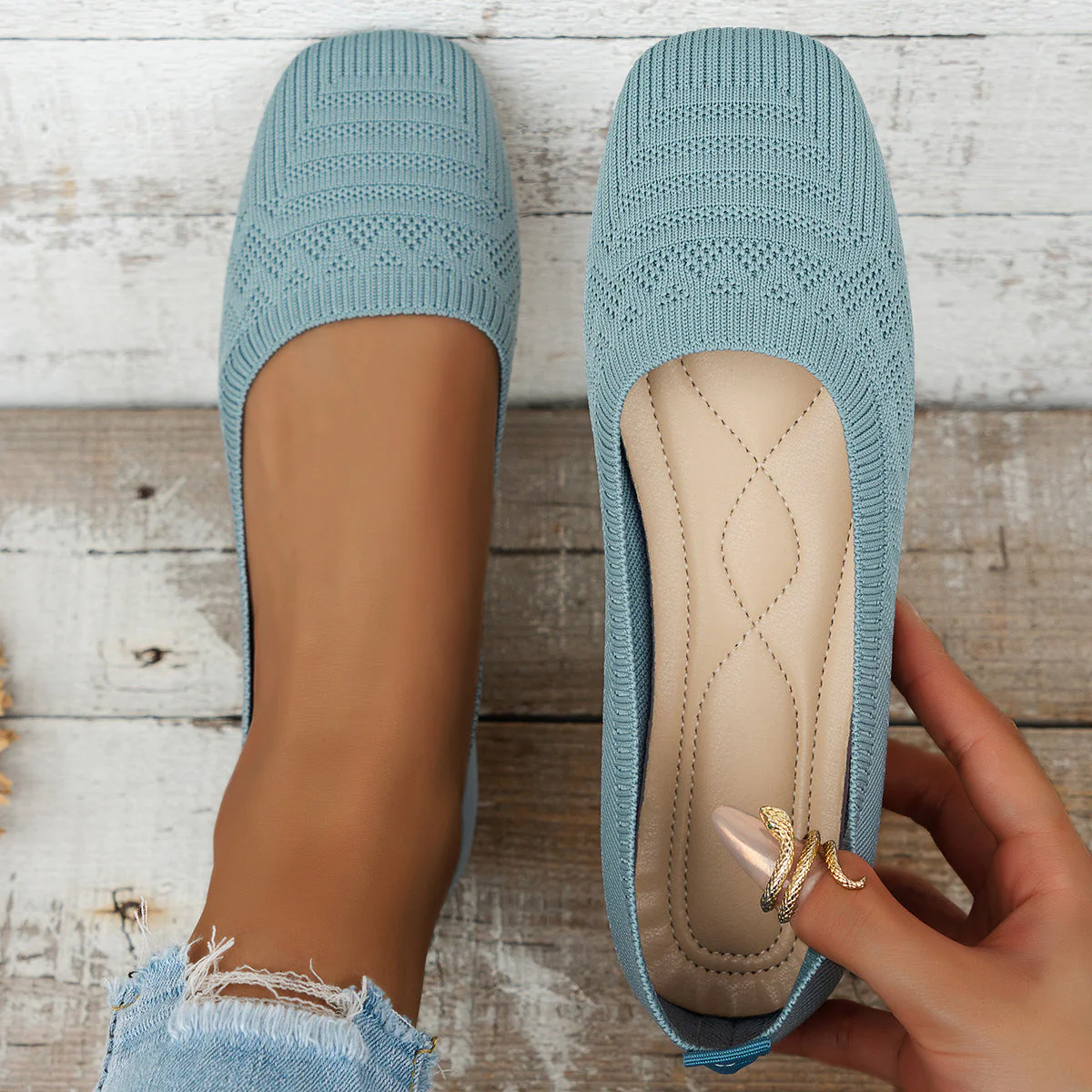 Women’s Knitted Plus Size Flying Woven Breathable One-Pedal Shoes - Image 8