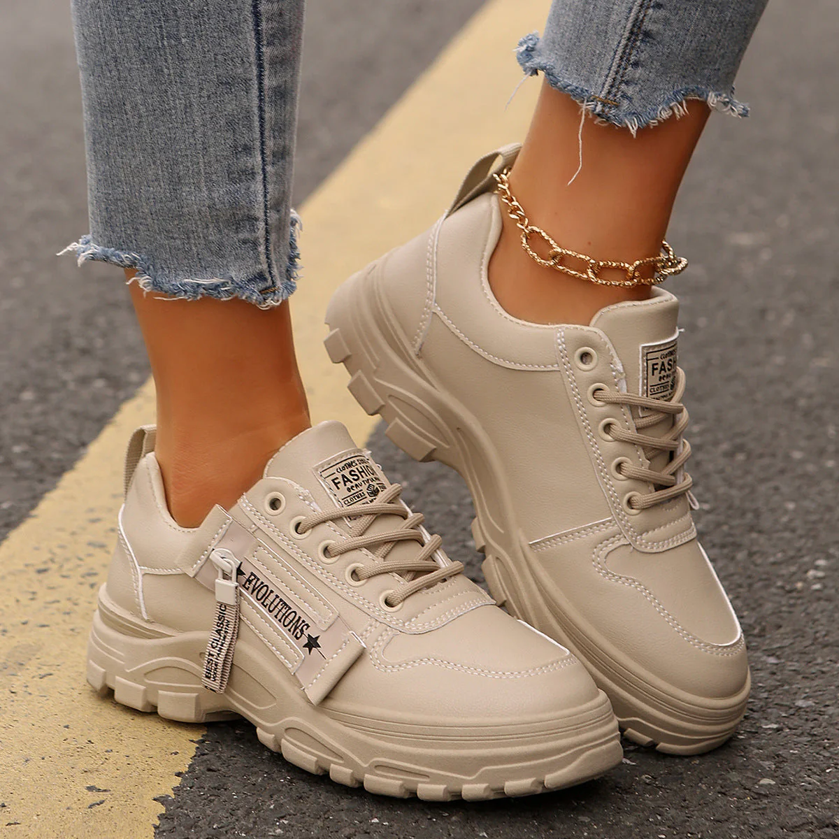 Women’s Lace‑Up Side‑Zipper Sports Sneakers - Image 10