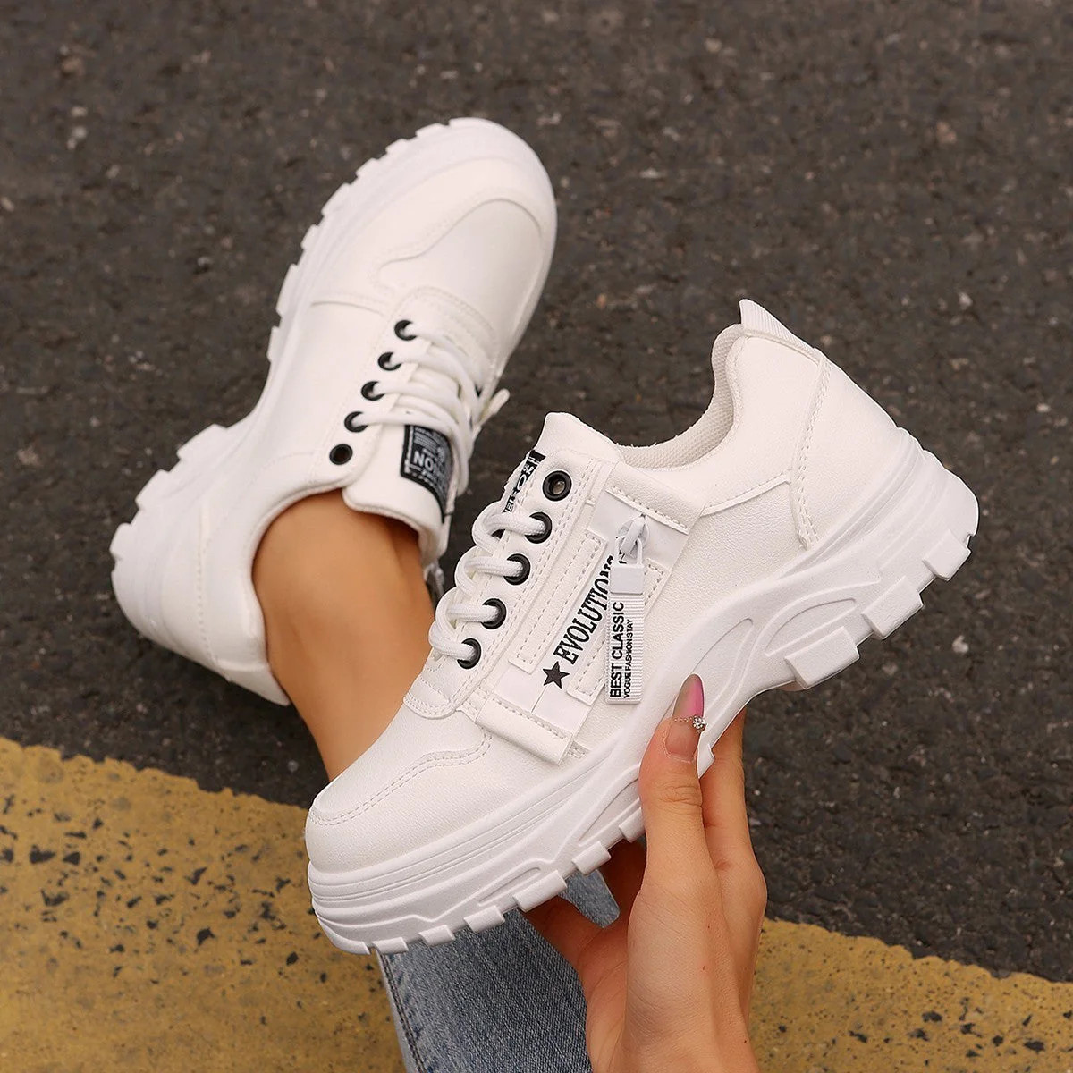 Women’s Lace‑Up Side‑Zipper Sports Sneakers - Image 11