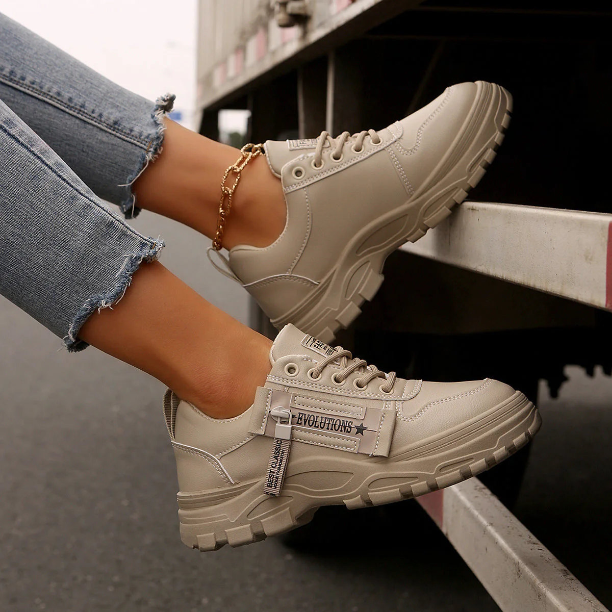 Women’s Lace‑Up Side‑Zipper Sports Sneakers - Image 3
