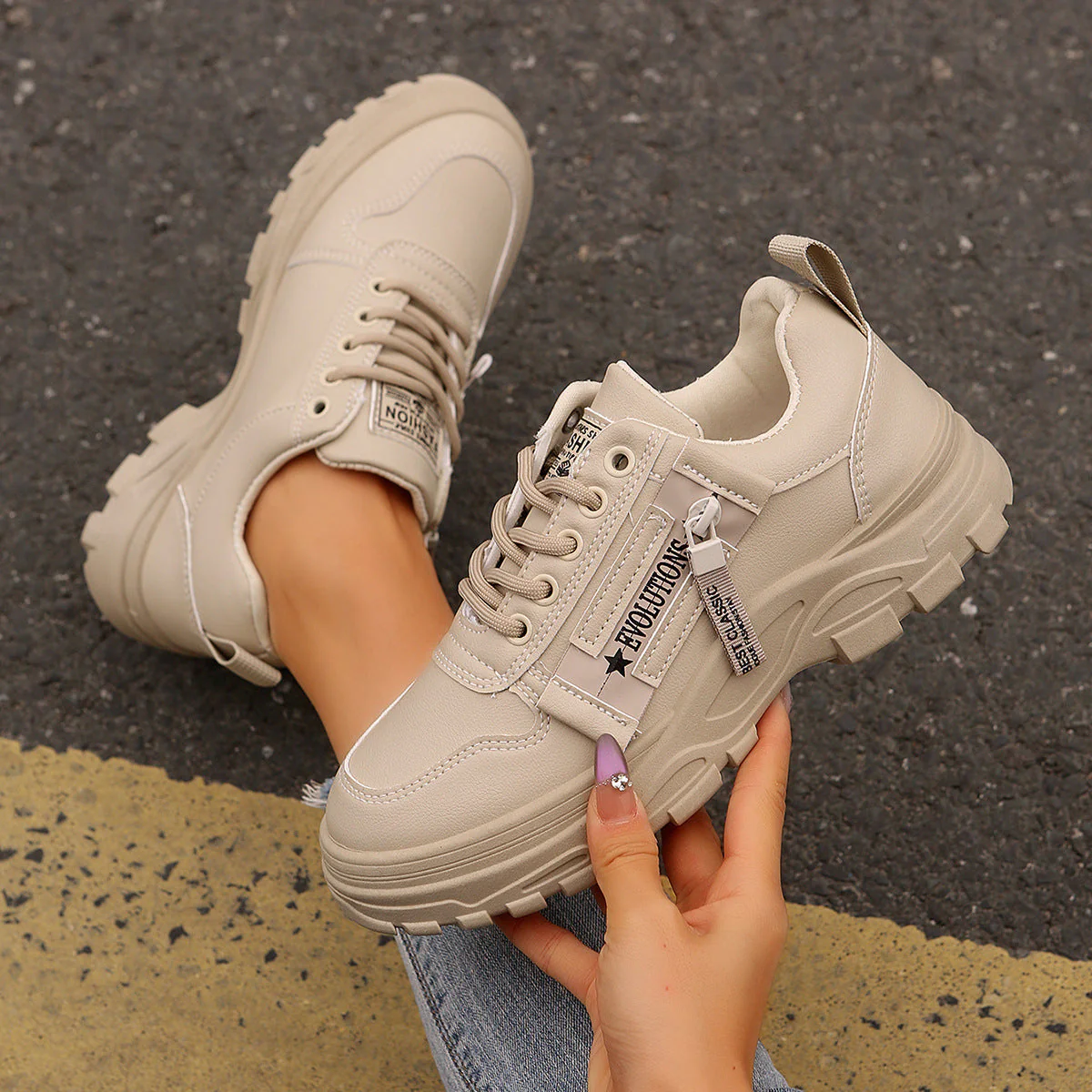 Women’s Lace‑Up Side‑Zipper Sports Sneakers - Image 6