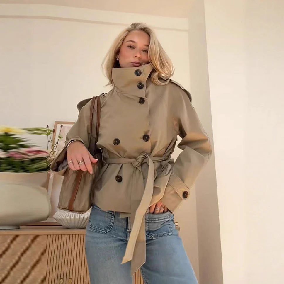 Women’s Lace-Up Waist Trench Coat - Image 4