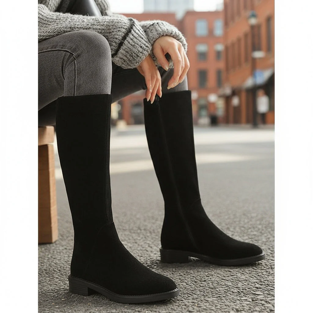 Women’s Long Martin Suede Boots | Solid Color Winter Fashion Boots - Image 5