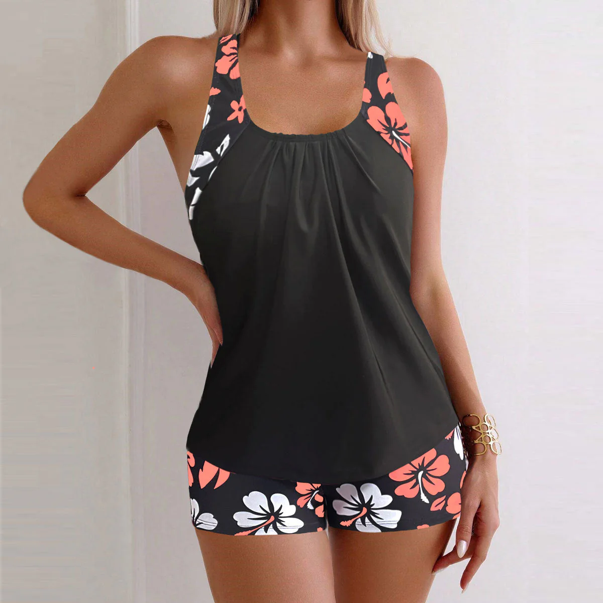 Women’s Loose Halter Two-Piece Swimsuit Floral Set - Image 8