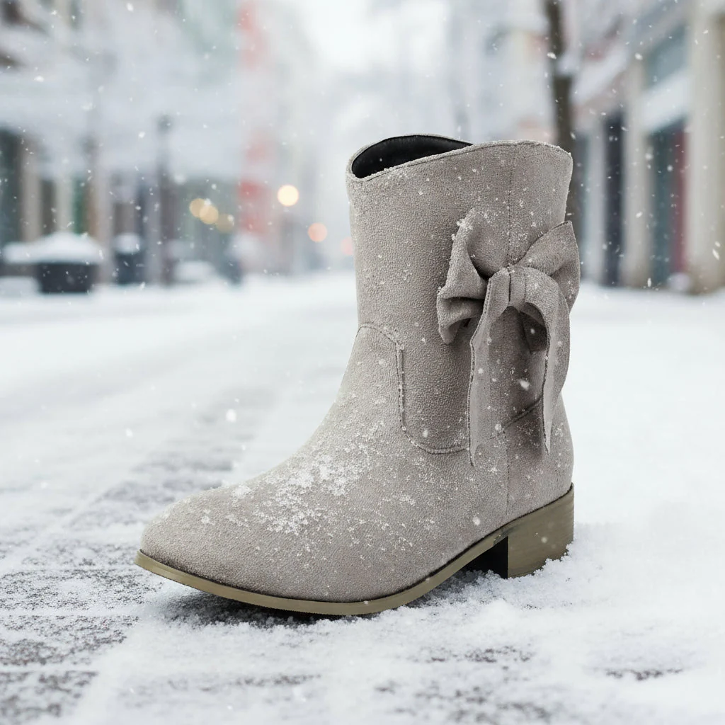 Women’s Low Heel Suede Bow Boots | Large Size Casual Winter Ankle Boots - Image 8