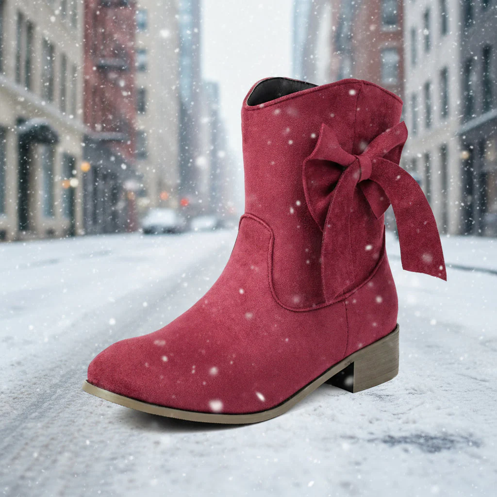Women’s Low Heel Suede Bow Boots | Large Size Casual Winter Ankle Boots - Image 9
