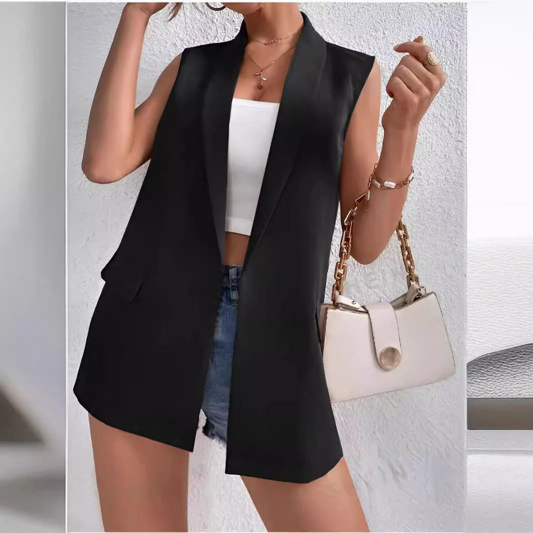 Women’s Mid-Length Suit Vest – Sleeveless Office Blazer - Image 5