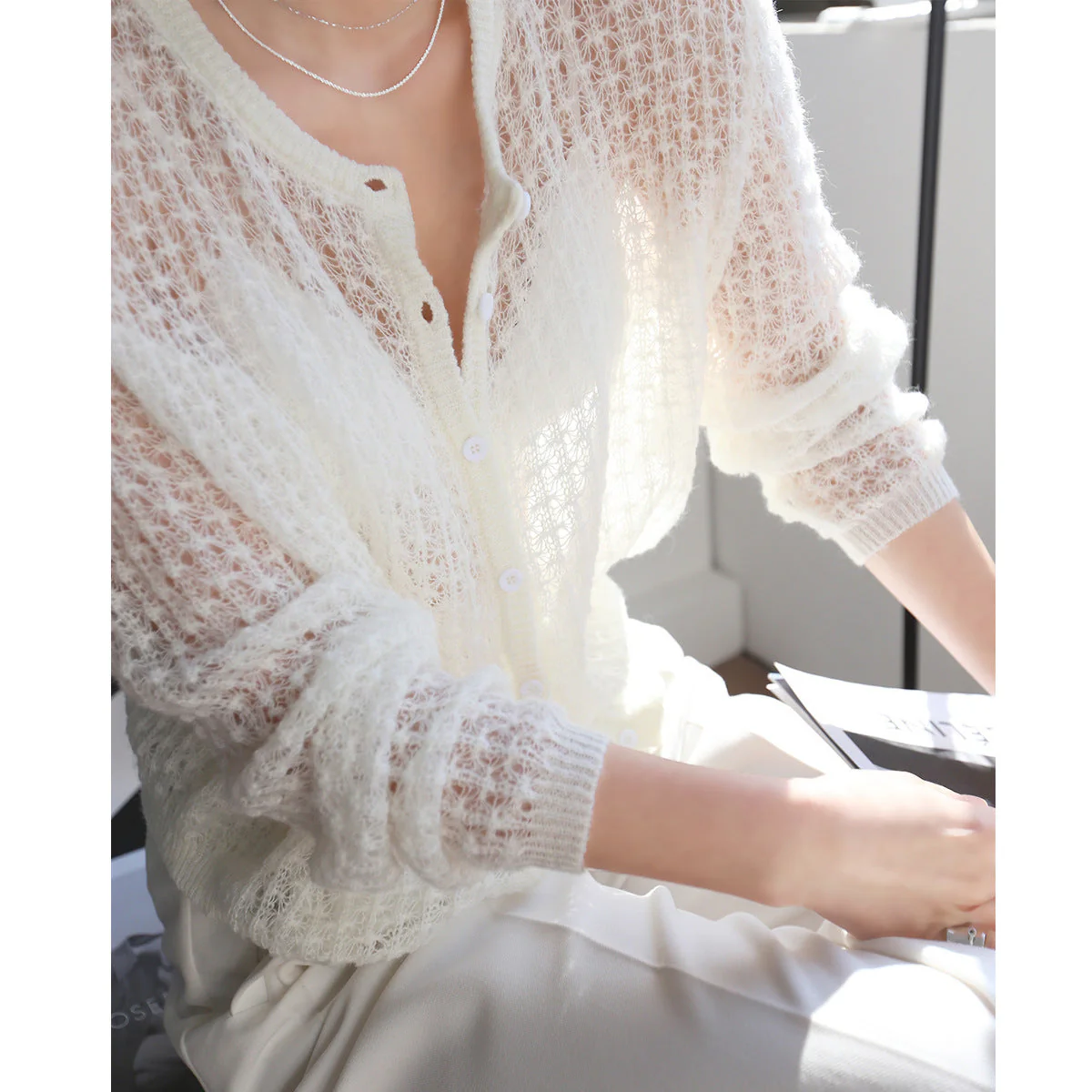 Women’s Mohair Crochet Knit Cardigan - Image 3