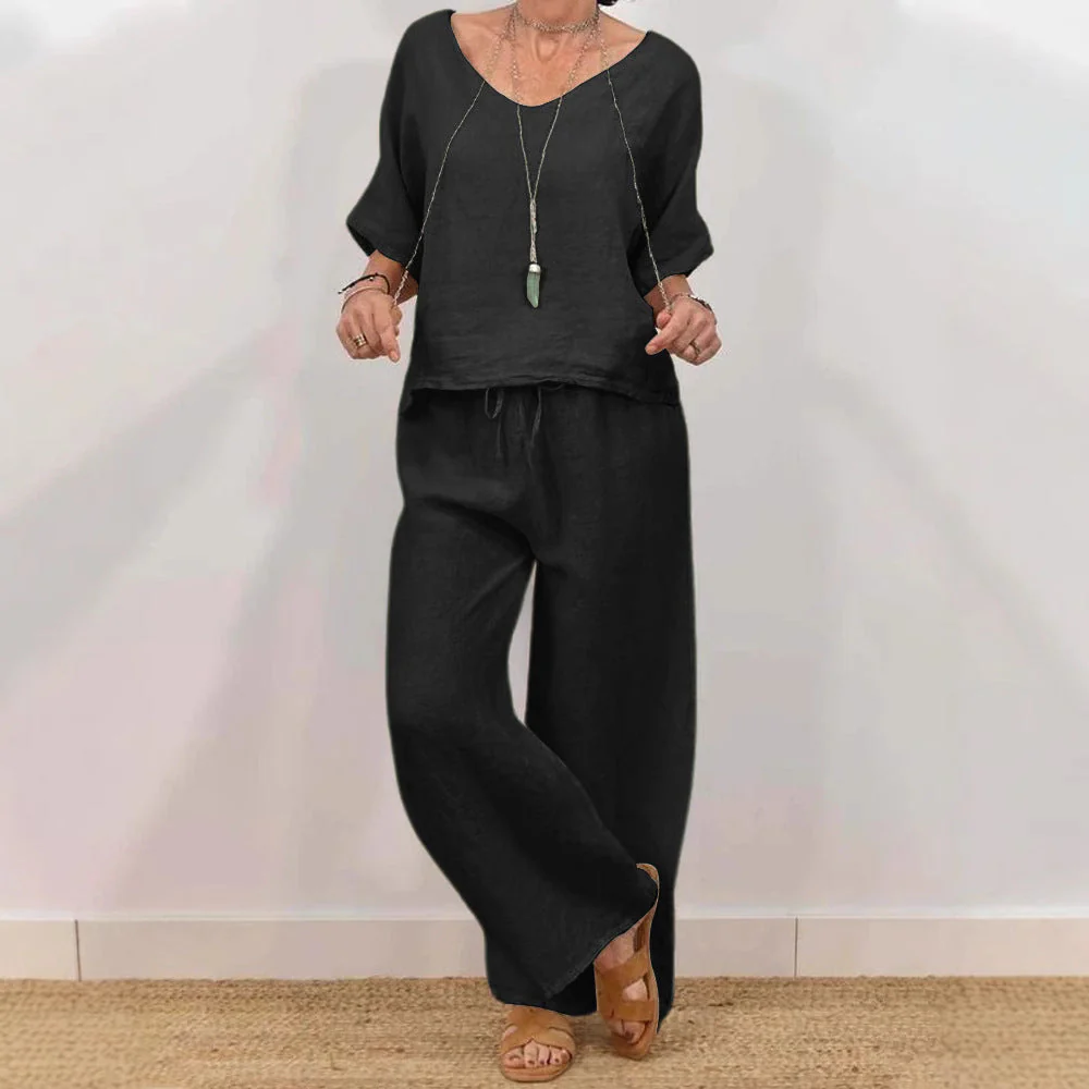 Women’s Multi Color Two Piece Set V Neck Top & Pants - Image 3