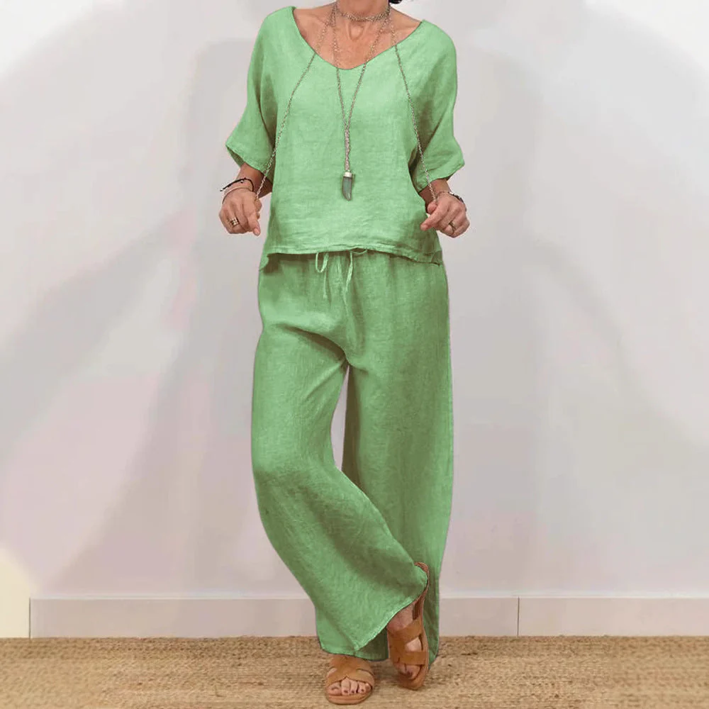 Women’s Multi Color Two Piece Set V Neck Top & Pants - Image 5