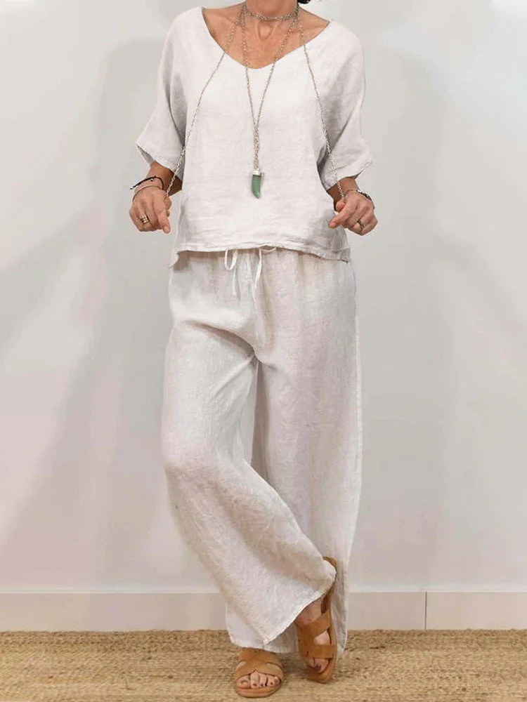 Women’s Multi Color Two Piece Set V Neck Top & Pants - Image 8