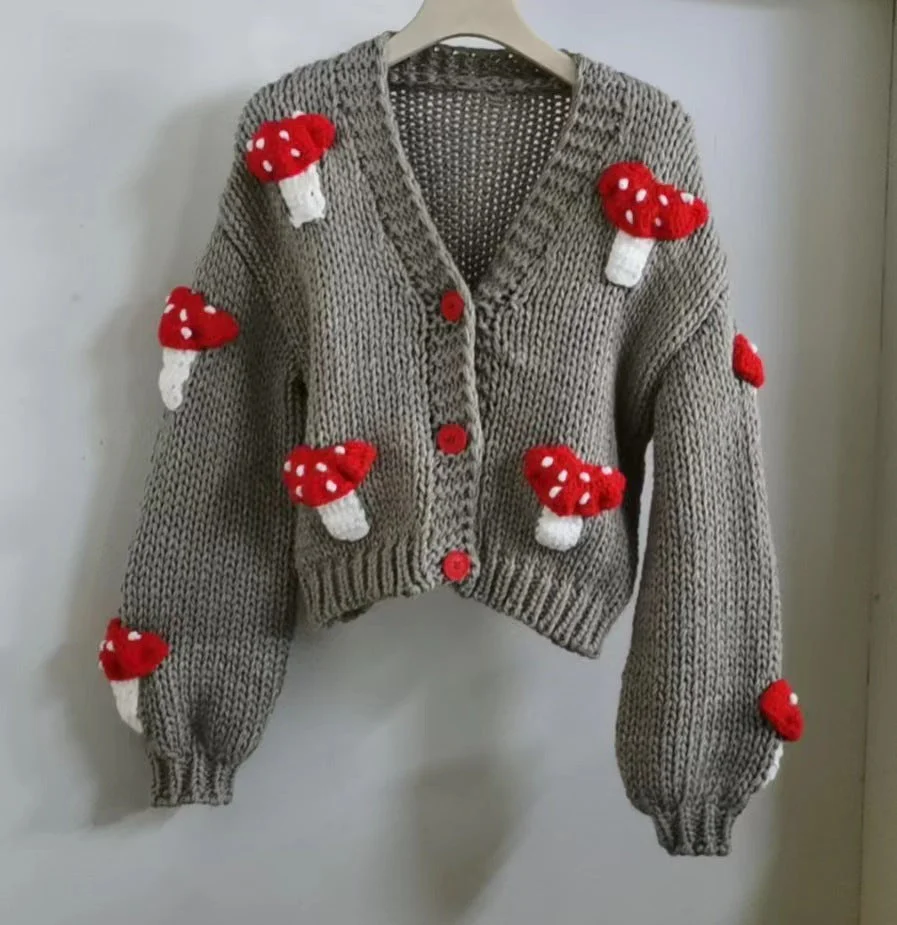 Women’s Mushroom Crochet Short Cardigan - Image 4
