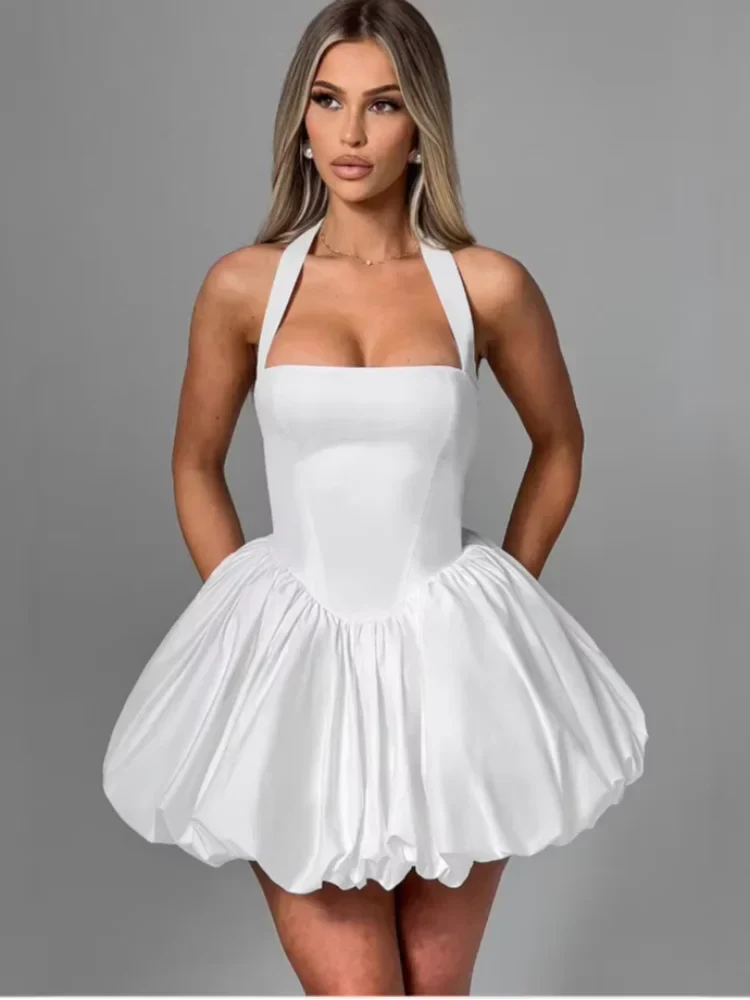 Women’s Pink Corset Puffball-Hem Mini Dress - Image 7