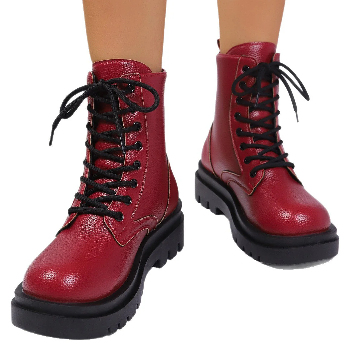Women’s Plus Size Chunky Sole Lace-Up Ankle Boots - Image 5