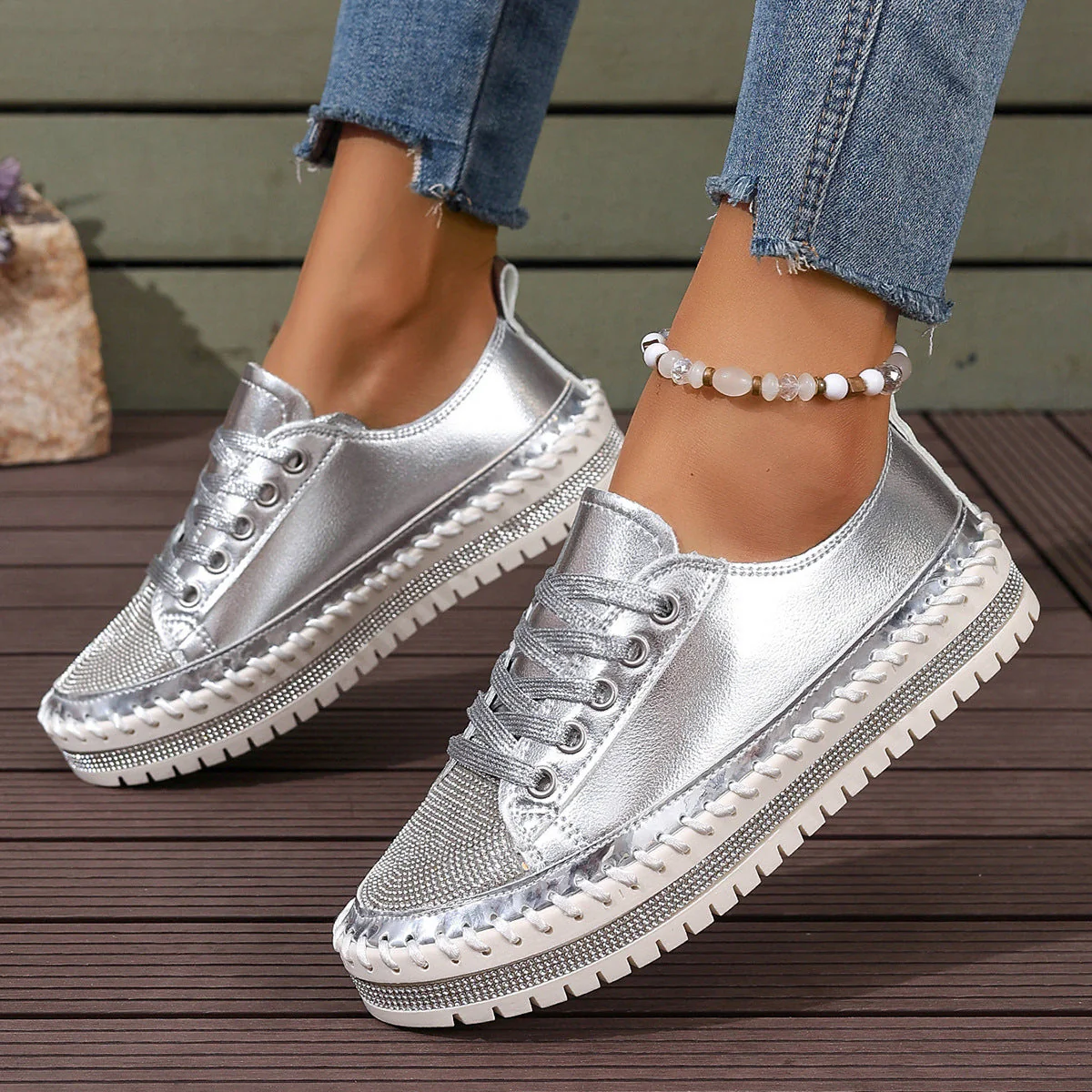 Women’s Plus Size White Sneakers – Chunky Sole Casual Everyday Shoes - Image 8