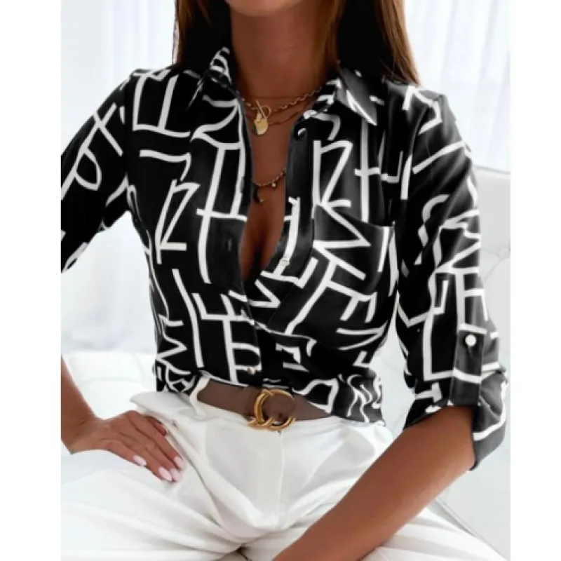 Women’s Printed Long-Sleeve Lapel Shirt | Casual Elegant Blouse - Image 28