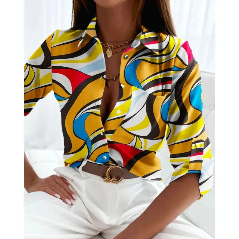 Women’s Printed Long-Sleeve Lapel Shirt | Casual Elegant Blouse - Image 4