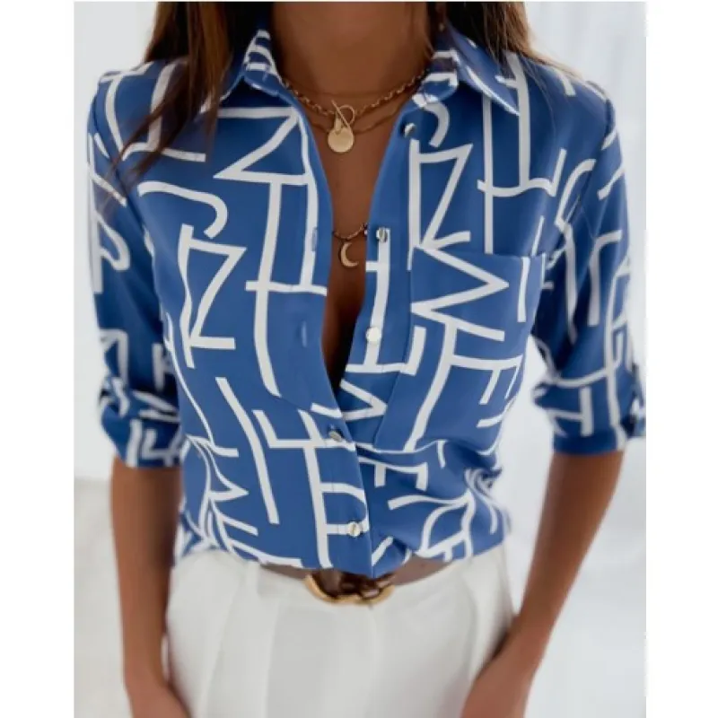 Women’s Printed Long-Sleeve Lapel Shirt | Casual Elegant Blouse - Image 5