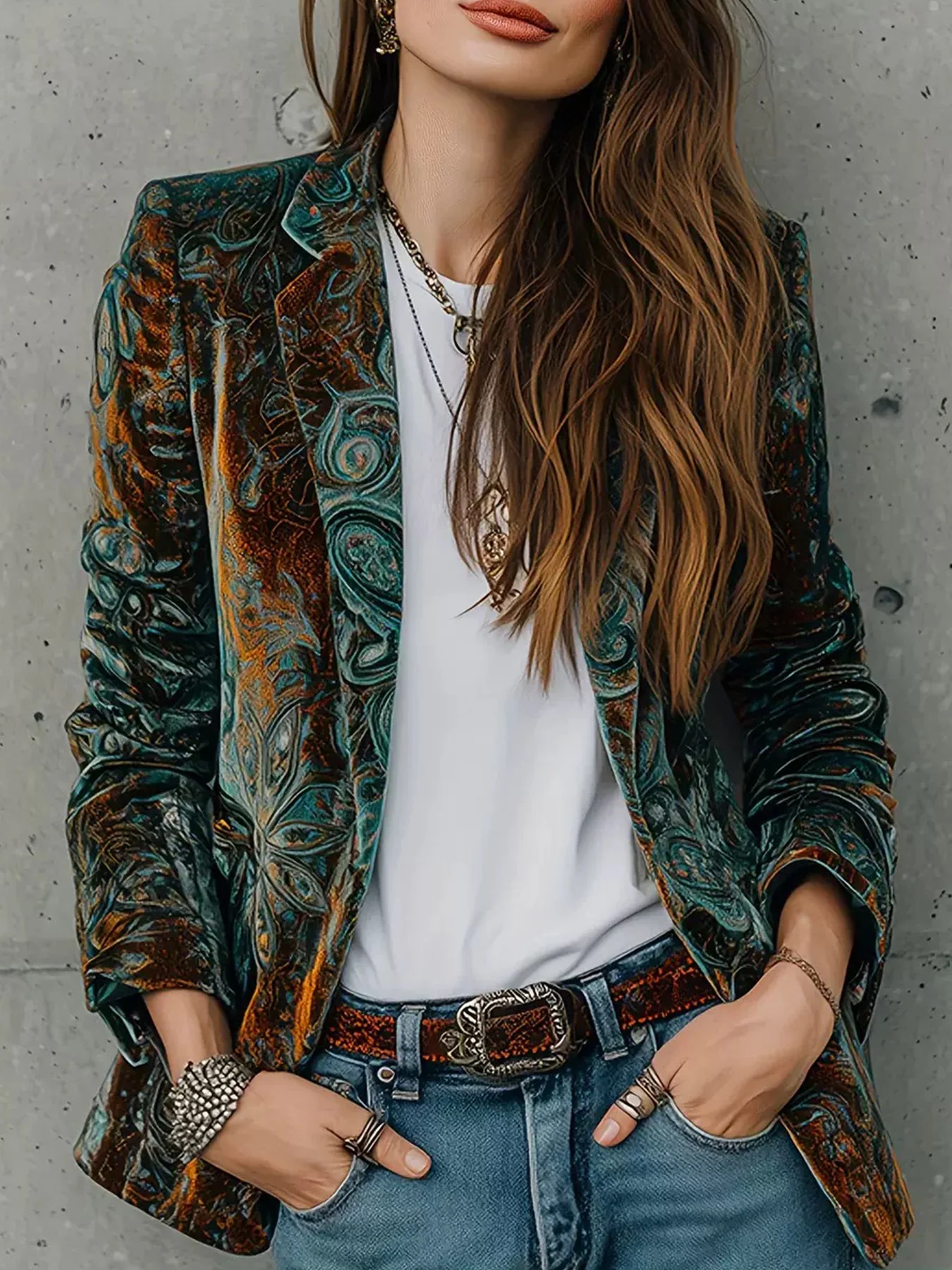 Women’s Printed Suit Jacket with Lining – Autumn Winter Casual Commuter Blazer - Image 3