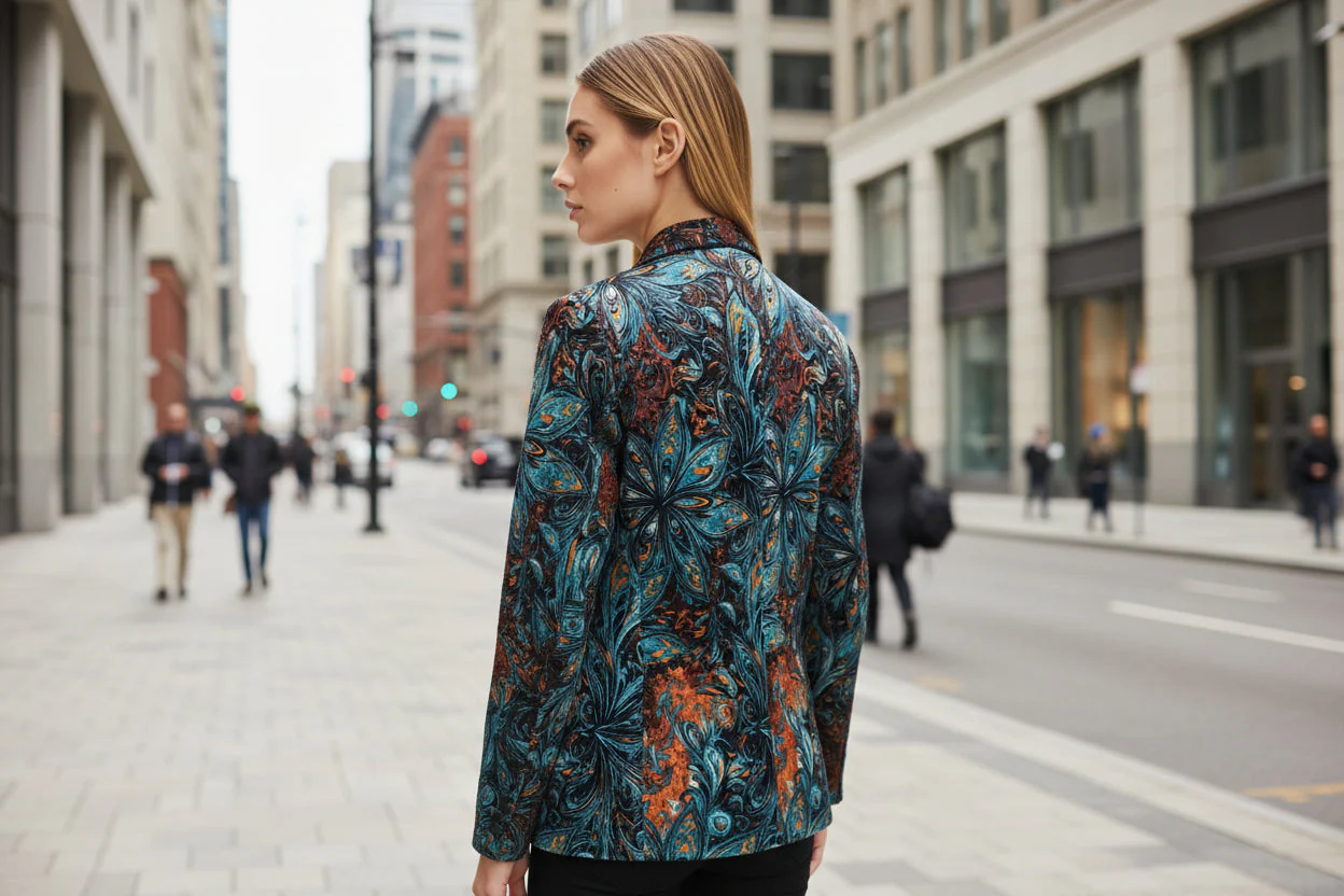Women’s Printed Suit Jacket with Lining – Autumn Winter Casual Commuter Blazer - Image 4