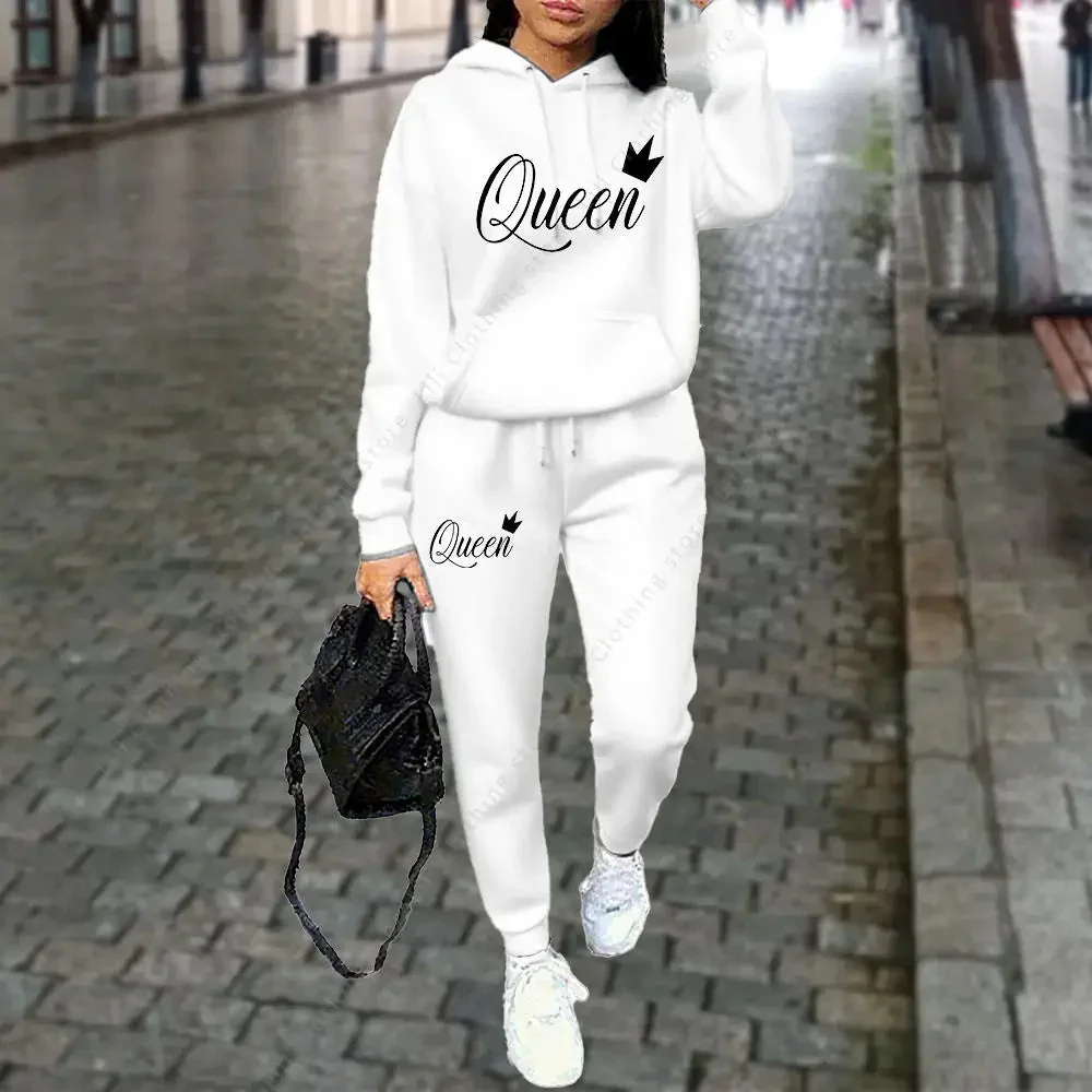 Women’s “Queen” Graphic 2-Piece Hoodie & Pants Tracksuit Set - Image 3