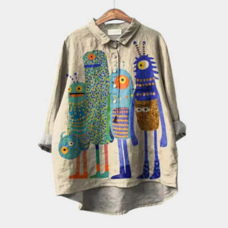 Women’s Relaxed Fit Printed Lapel Casual Shirt - Image 4