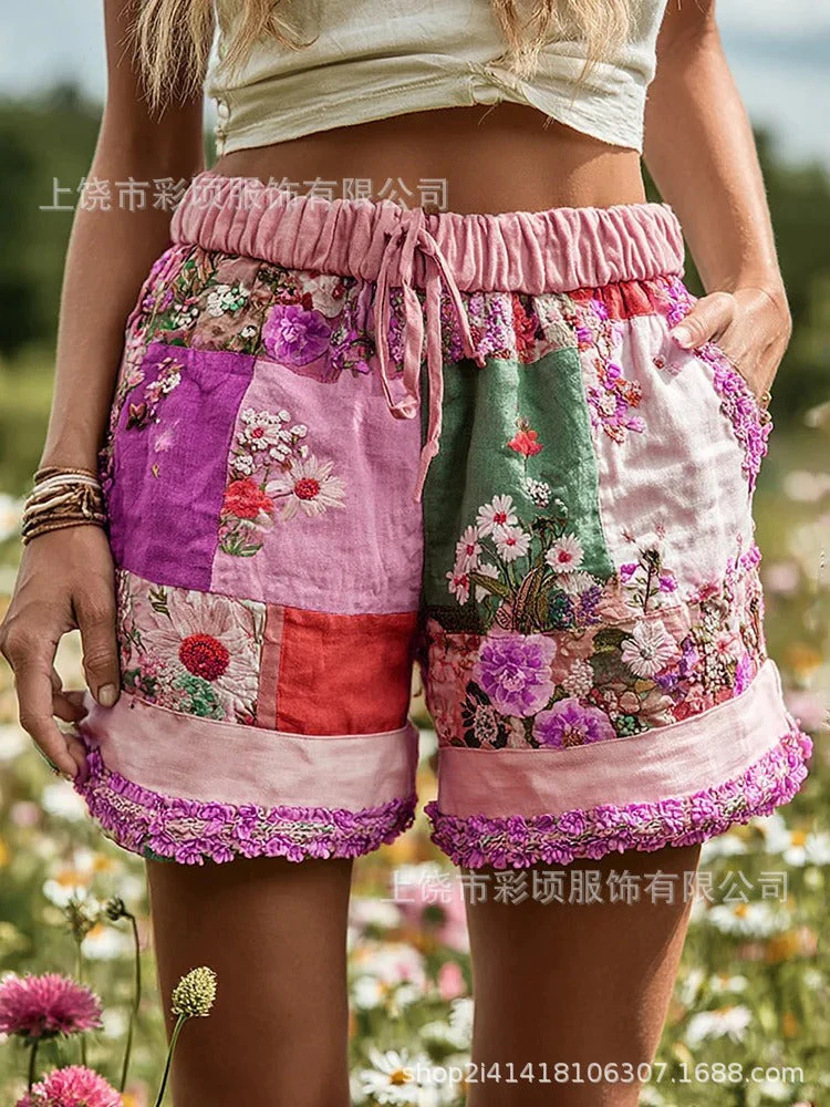 Women’s Retro Floral Print Casual Shorts - Image 14