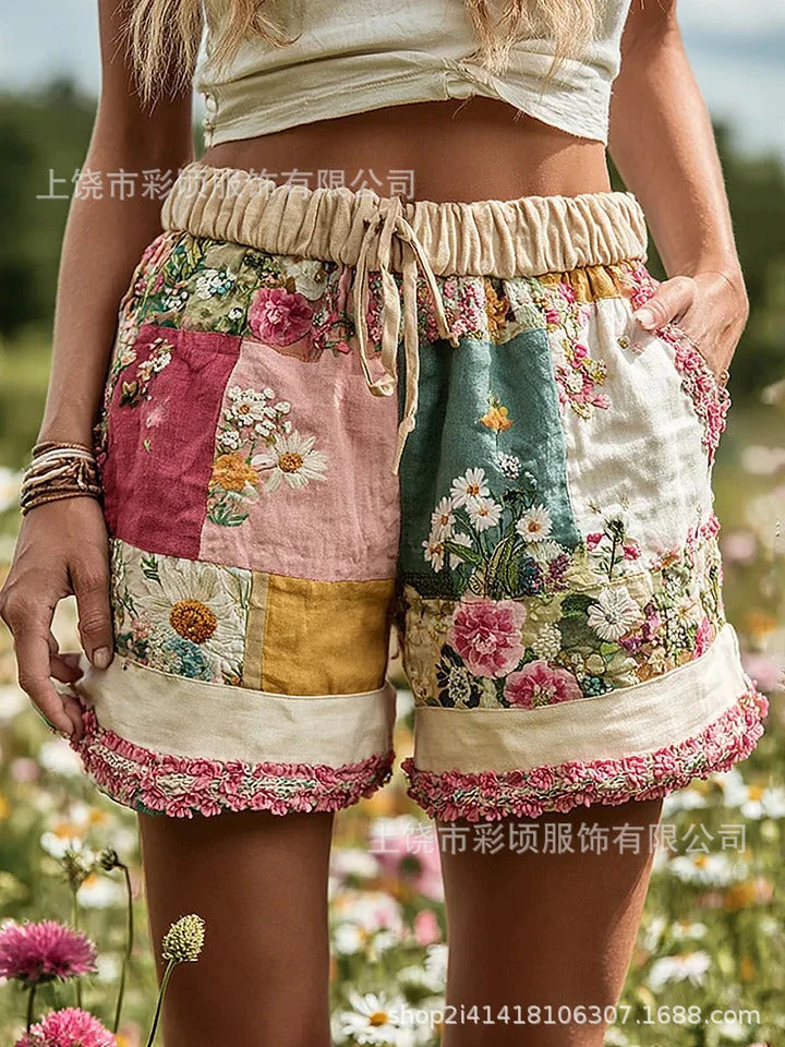 Women’s Retro Floral Print Casual Shorts - Image 16