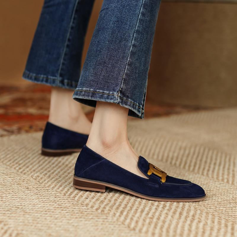 Women’s Retro Metal Buckle Slip-On Loafer Shoes - Image 2