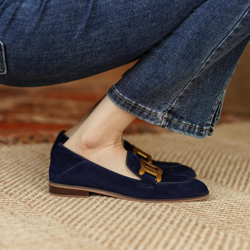 Women’s Retro Metal Buckle Slip-On Loafer Shoes - Image 3