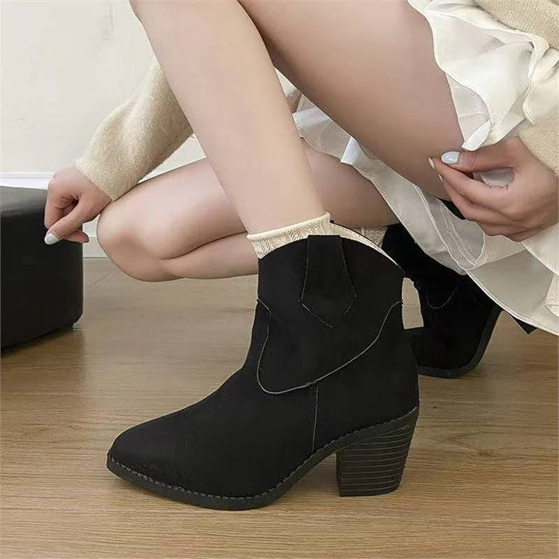 Women’s Retro Sock Cuff Booties – Stylish Ankle Boots with Stretch Cuff - Image 8