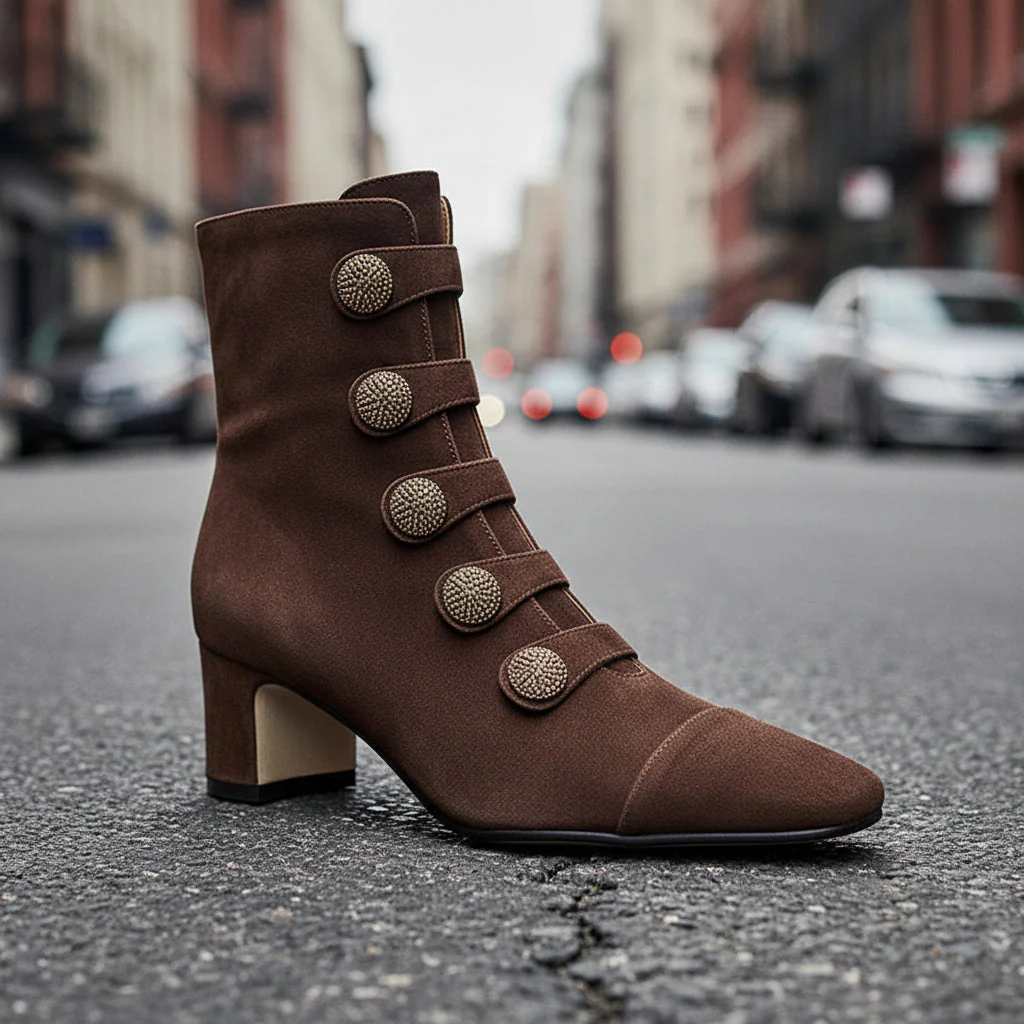 Women’s Retro Suede Chunky-Heel Side-Zip Ankle Boots - Image 7