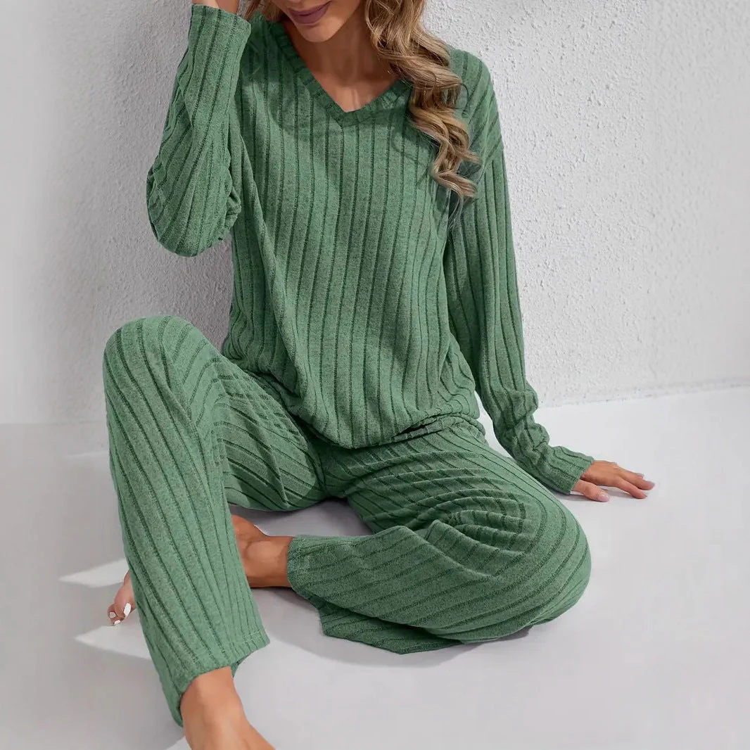 Women’s Ribbed Long Sleeve Top and Pants Loungewear Set - Image 7