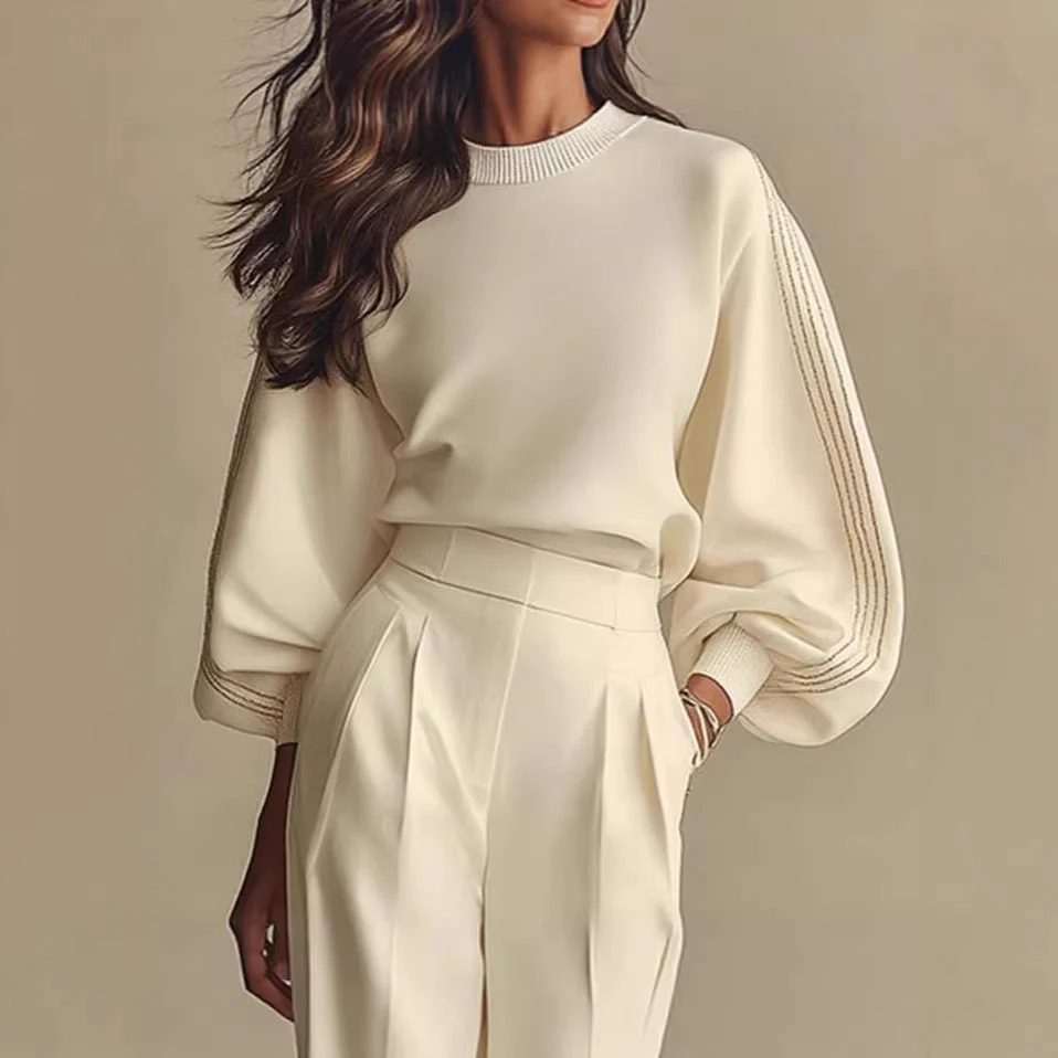 Women’s Round Neck Sweatshirt & Pants Set – Casual Long Sleeve Two-Piece Outfit - Image 5