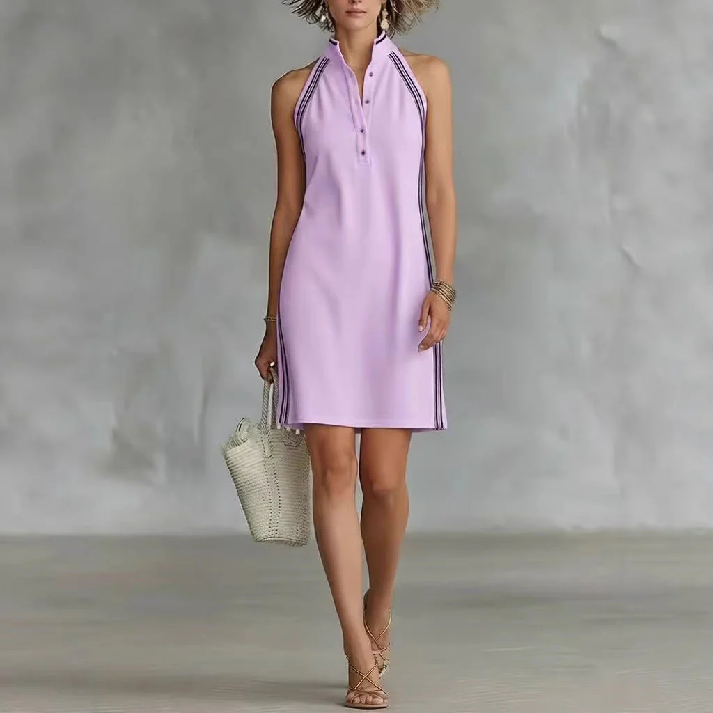 Women’s Sleeveless Button-Up Collar Shirt Dress
