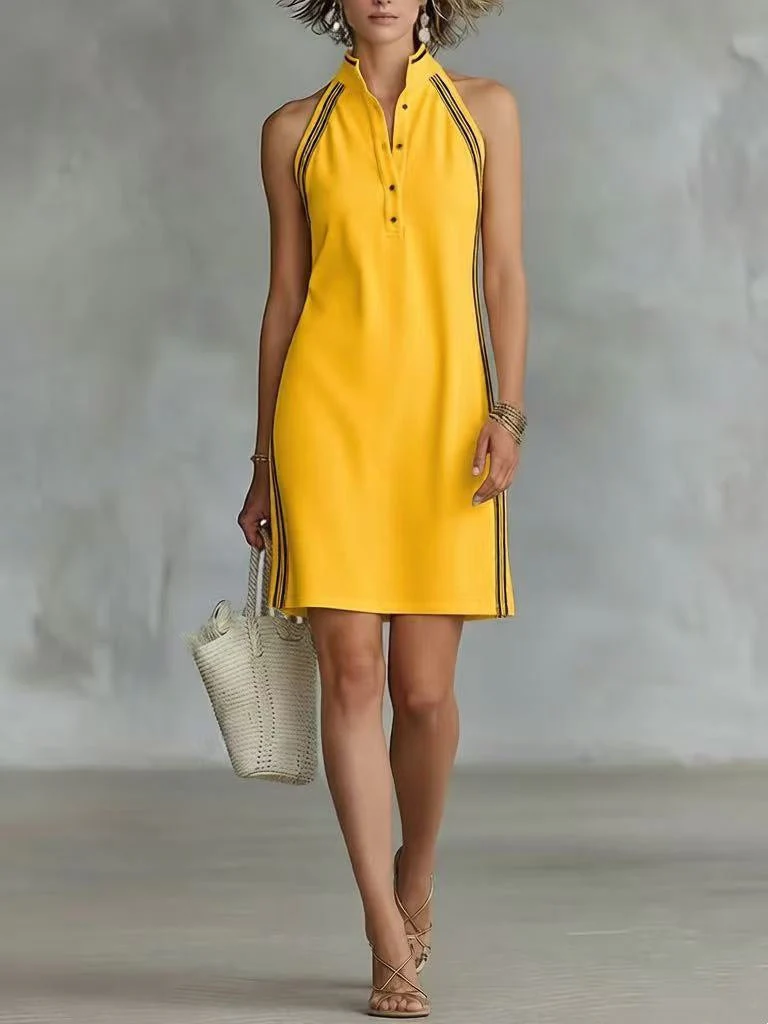 Women’s Sleeveless Button-Up Collar Shirt Dress - Image 12