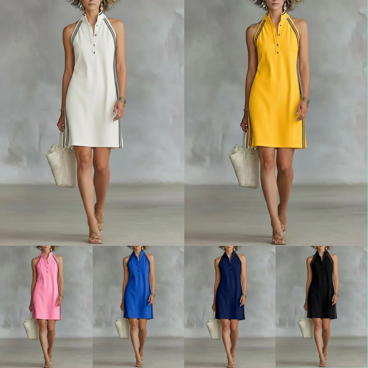 Women’s Sleeveless Button-Up Collar Shirt Dress - Image 3