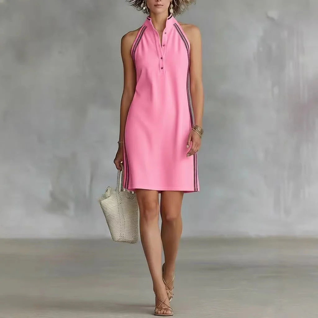 Women’s Sleeveless Button-Up Collar Shirt Dress - Image 5
