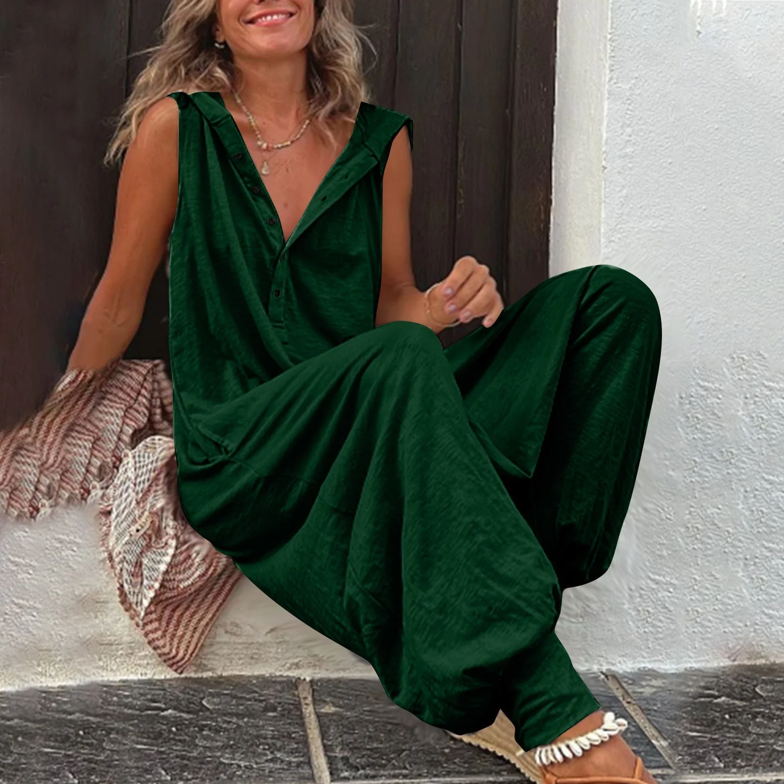 Women’s Sleeveless Hooded Relaxed Fit Jumpsuit - Image 7